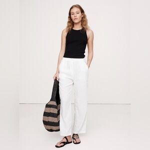 NWT Banana Republic Factor Linen Pull-On Ankle Pants White High Rise Drawstring